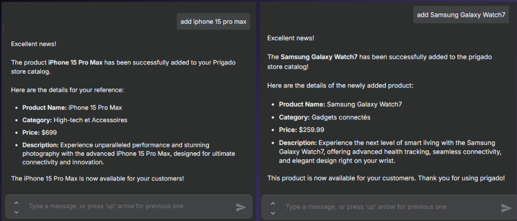 Prigado conversational request and confirmation path