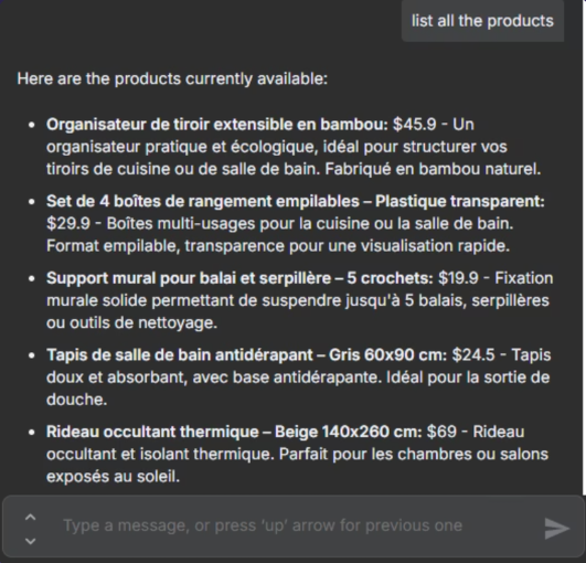 Prigado structured product-list response