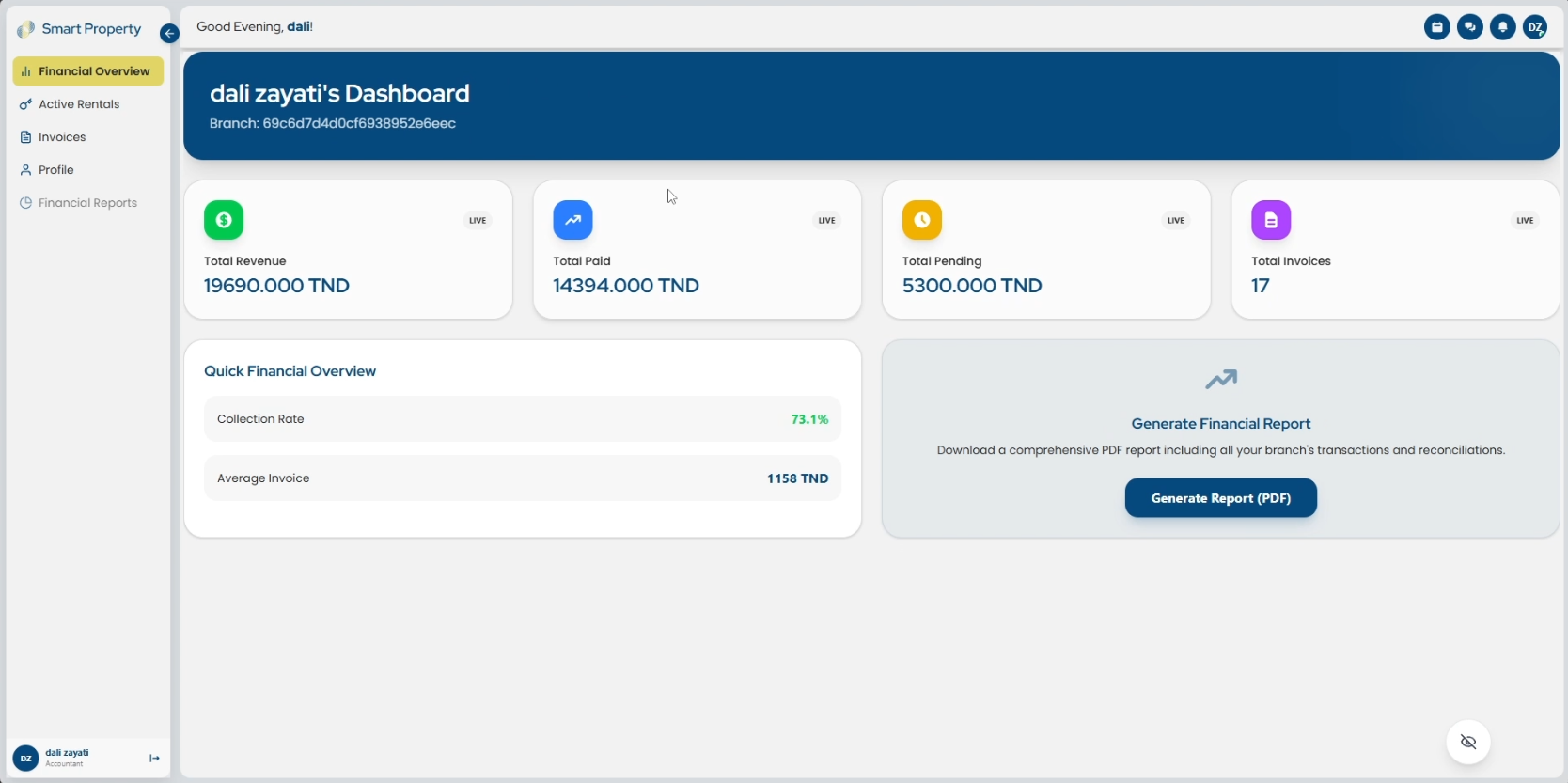 SmartProperty accountant financial dashboard