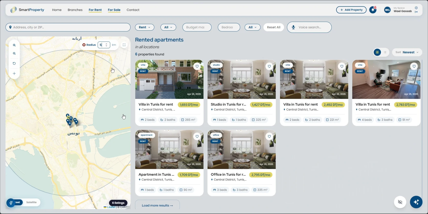 SmartProperty preference and location-aware search interface